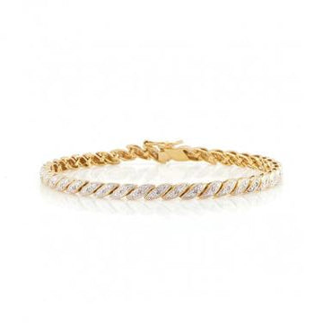 Women’s 18K Yellow Gold Over Sterling Silver Diamond Bracelet – 8"