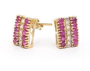 Captivating Women’s 18K Yellow Gold Over Sterling Silver Ruby & Diamond Earrings