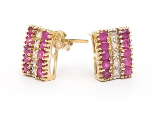 Captivating Women’s 18K Yellow Gold Over Sterling Silver Ruby & Diamond Earrings