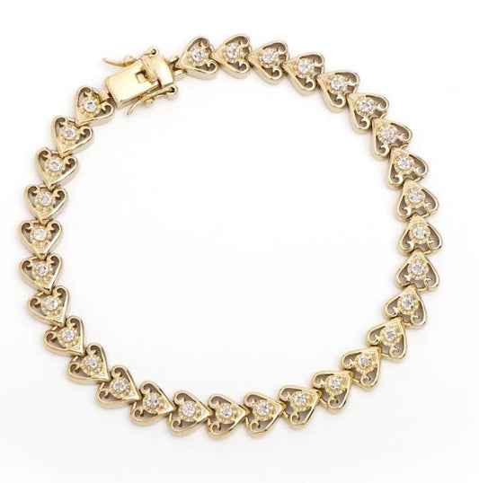 Women’s 18K Yellow Gold Over Sterling Silver Diamond Heart Bracelet – 7.5”