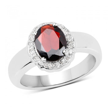Ladies’ Sterling Silver Garnet & Topaz Ring – White Gold Rhodium, Size 7