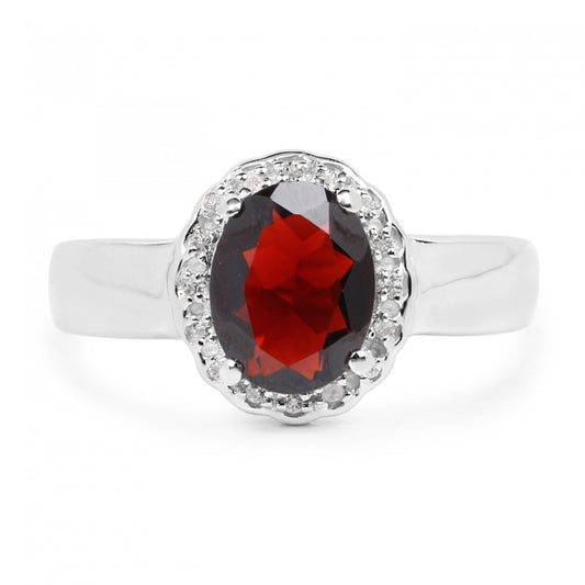 Ladies’ Sterling Silver Garnet & Topaz Ring – White Gold Rhodium, Size 7