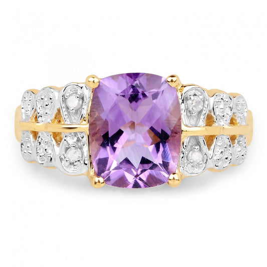 Ladies’ 14K Two-Tone Gold Over Sterling Silver Amethyst & Diamond Ring