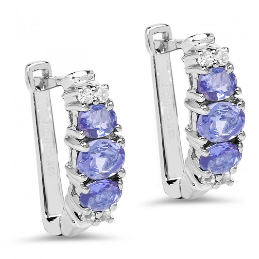 Women’s White Gold Rhodium Tanzanite & Topaz Earrings – Sterling Silver