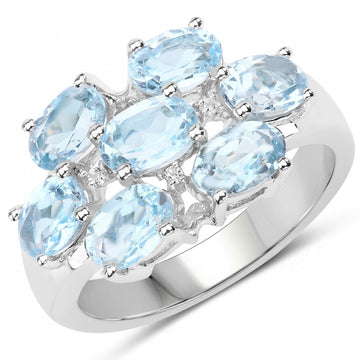 Gorgeous Womens White Gold Rhodium Over Sterling Silver 3.57 CTW Topaz Size 7 Designer Ring