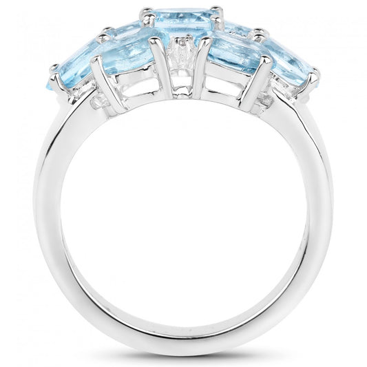 Gorgeous Womens White Gold Rhodium Over Sterling Silver 3.57 CTW Topaz Size 7 Designer Ring