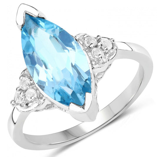 Women’s White Gold Rhodium 3.65 CTW Blue Topaz Ring – Sterling Silver
