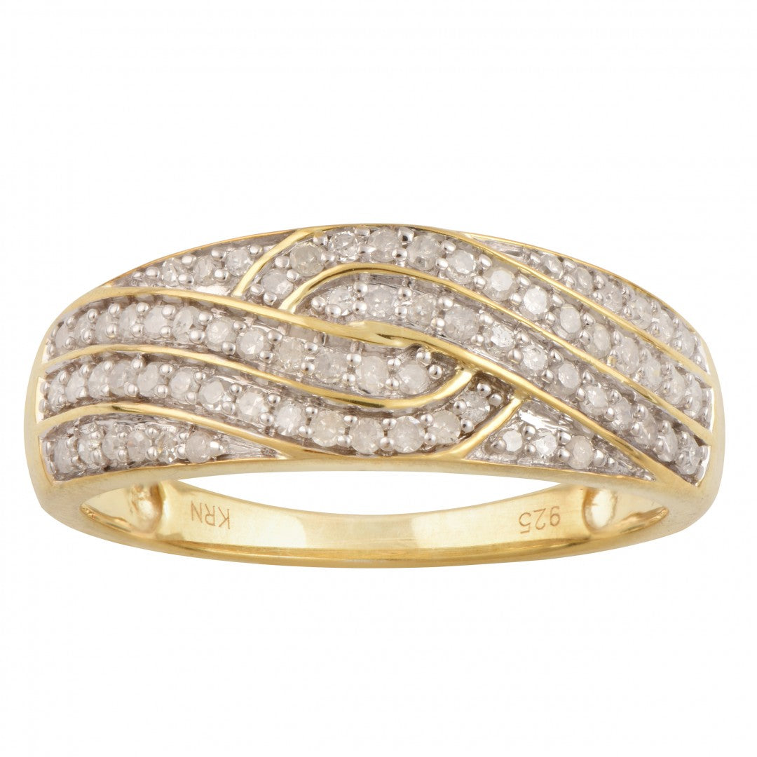 Women's 14K yellow gold diamond ring size 7 with 0.33 CTW round-cut diamonds over sterling silver base