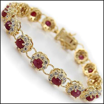 Gorgeous Womens 18K Yellow Gold Over Solid Sterling Silver Diamond and Ruby 7.8 Inch Designer Bracelet