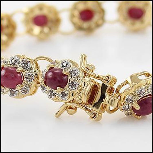 Gorgeous Womens 18K Yellow Gold Over Solid Sterling Silver Diamond and Ruby 7.8 Inch Designer Bracelet