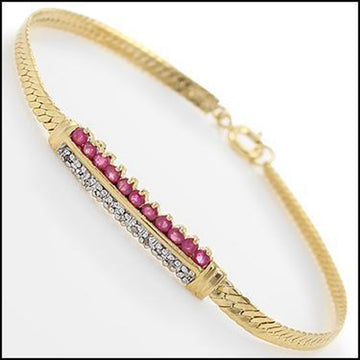 Gorgeous Women’s 18K Yellow Gold Over Sterling Silver Diamond & Ruby Bracelet – 7.8"