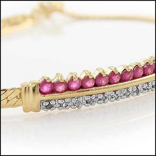 Gorgeous Women’s 18K Yellow Gold Over Sterling Silver Diamond & Ruby Bracelet – 7.8"