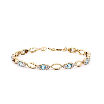 Beautiful Women’s 18K Yellow Gold Diamond & Blue Topaz Bracelet – 8.2"