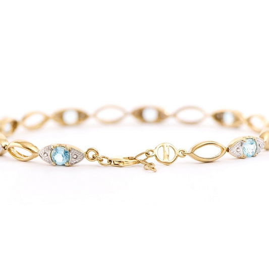 Beautiful Women’s 18K Yellow Gold Diamond & Blue Topaz Bracelet – 8.2"