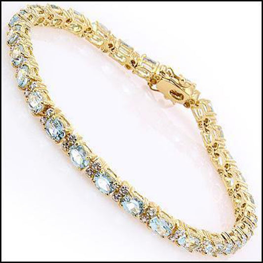 Gorgeous Womens 18K Yellow Gold Over Sterling Silver Diamond and Sky Blue Topaz 7.85 Inch Designer Bracelet