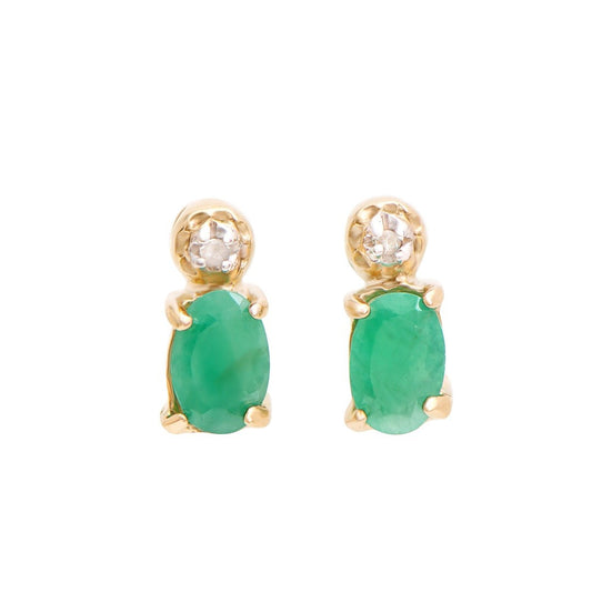 Gorgeous Women’s 18K Yellow Gold Diamond & Emerald Earrings