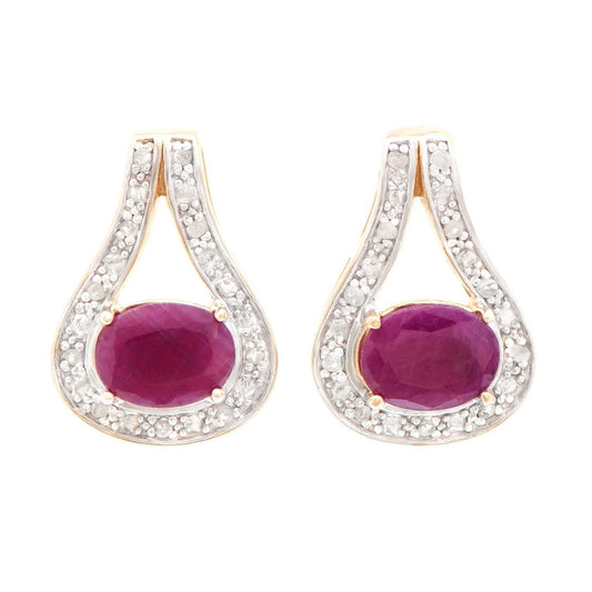 Women’s 18K Yellow Gold Over Sterling Silver Ruby & Diamond Teardrop Earrings