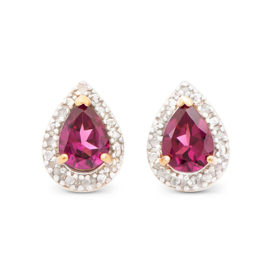 Gorgeous Womens 18K Yellow Gold Over Sterling Silver Garnet and Diamond Designer Droplet Earrings