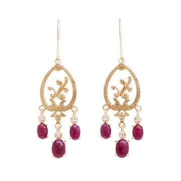 Women’s 18K Yellow Gold Over Sterling Silver Ruby & Diamond Chandelier Earrings