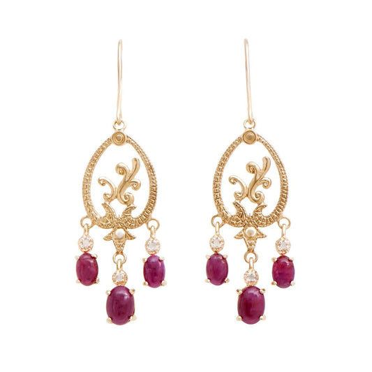 Women’s 18K Yellow Gold Over Sterling Silver Ruby & Diamond Chandelier Earrings