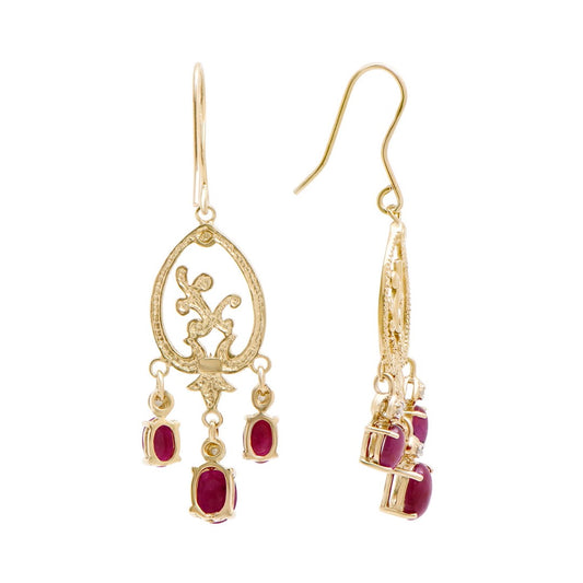 Women’s 18K Yellow Gold Over Sterling Silver Ruby & Diamond Chandelier Earrings