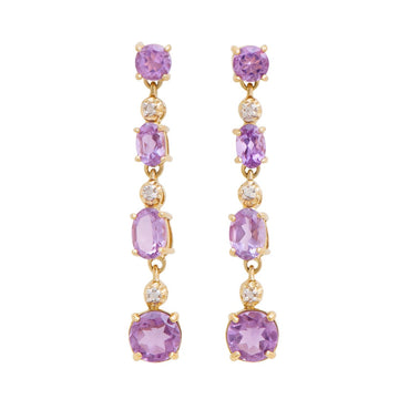 Beautiful Womens 18K Yellow Gold Over Sterling Silver Amethyst and Diamond Designer Free Fall Earrings