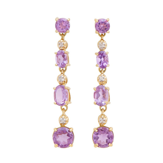 Beautiful Womens 18K Yellow Gold Over Sterling Silver Amethyst and Diamond Designer Free Fall Earrings