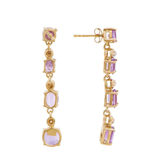 Beautiful Womens 18K Yellow Gold Over Sterling Silver Amethyst and Diamond Designer Free Fall Earrings