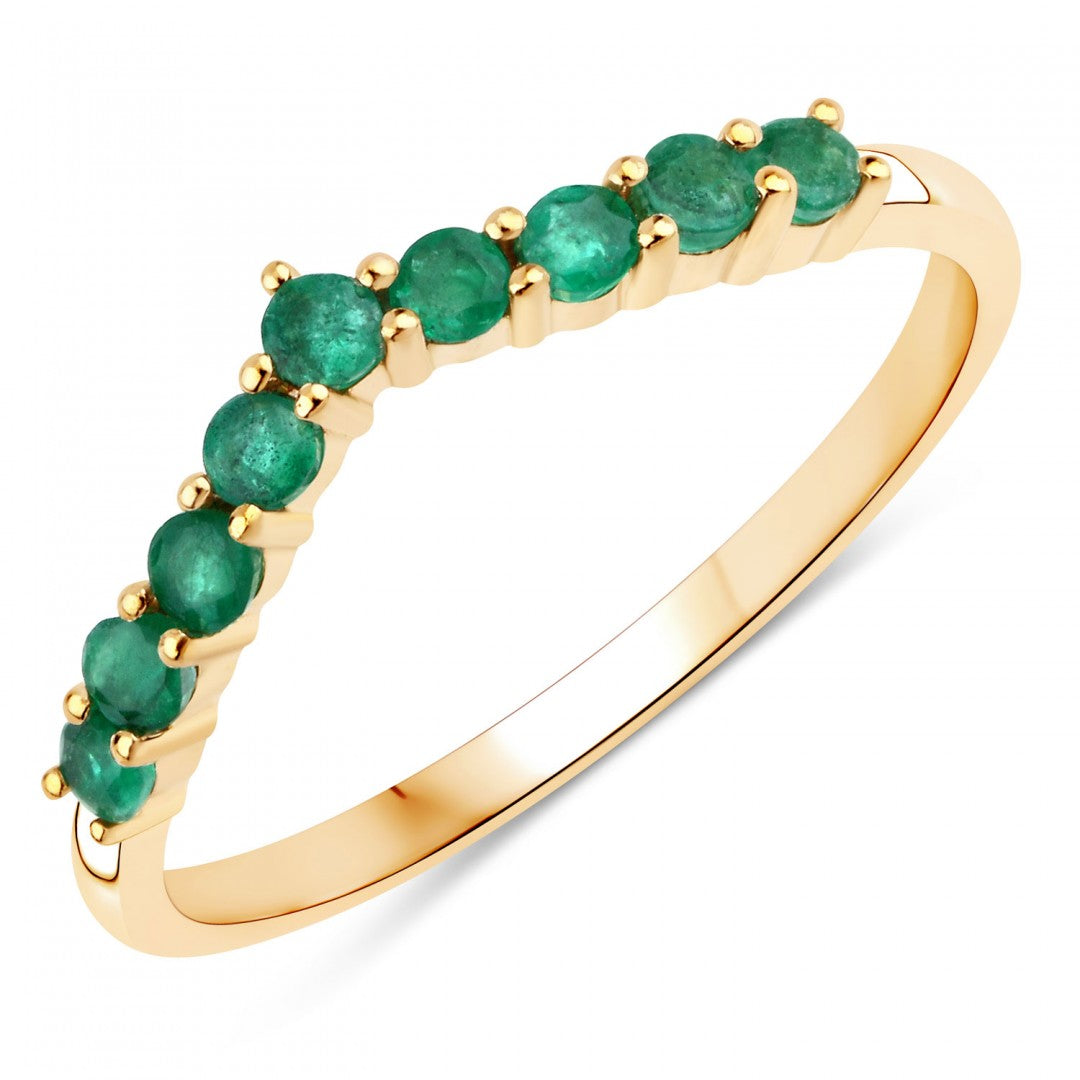 10K yellow gold emerald designer ring with round-cut green gemstones for women size 7