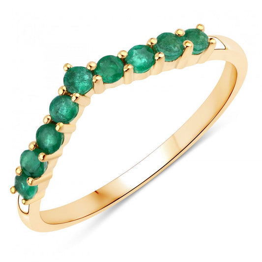 10K yellow gold emerald designer ring with round-cut green gemstones for women size 7