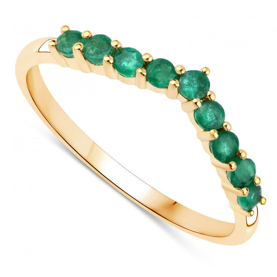10K yellow gold women's emerald designer ring with round-cut green gemstones, size 7