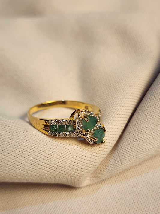 Emerald diamond and gold ring size 7