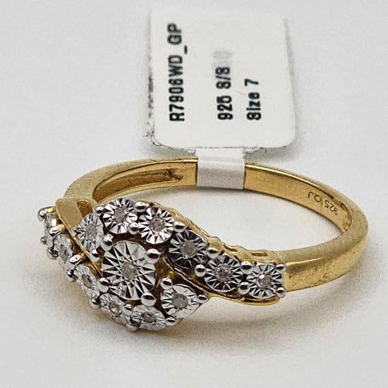 14K yellow gold over solid sterling silver diamond ring size 7 for women