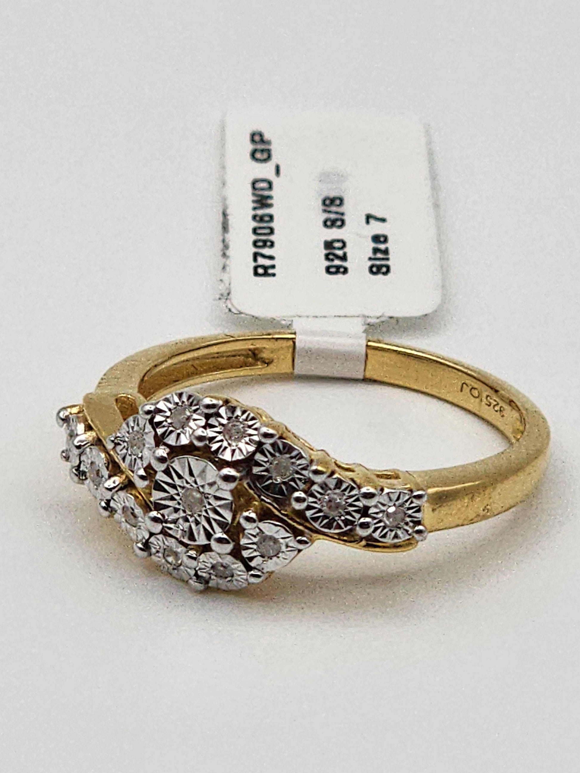 14K yellow gold over solid sterling silver diamond ring size 7 for women