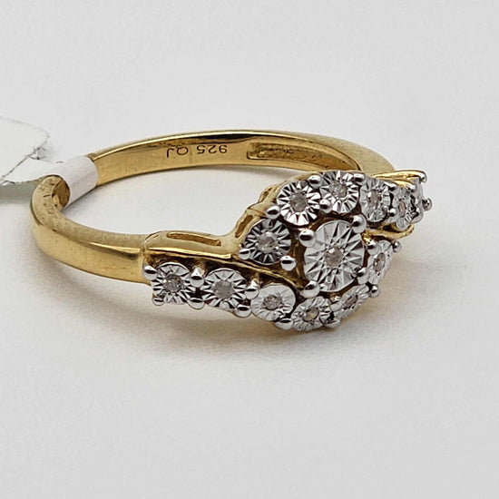 14K yellow gold over solid sterling silver diamond ring size 7 for women