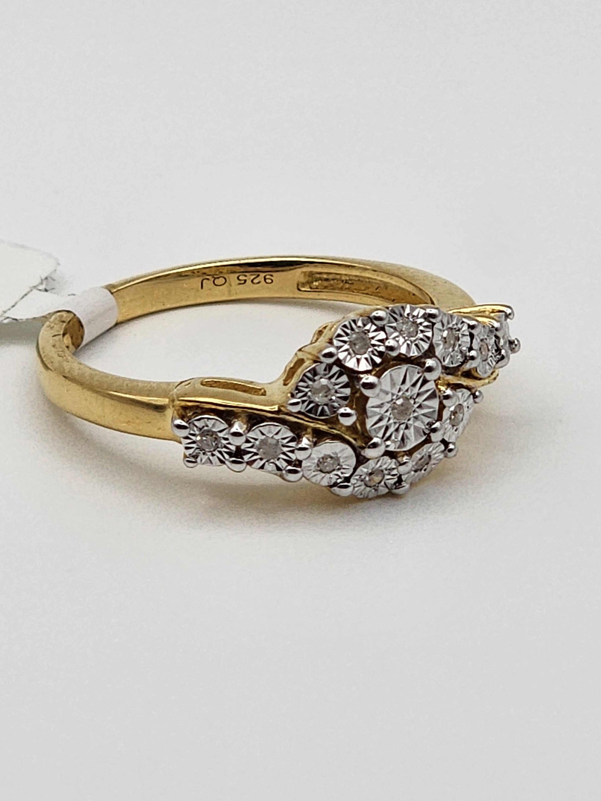 14K yellow gold over solid sterling silver diamond ring size 7 for women