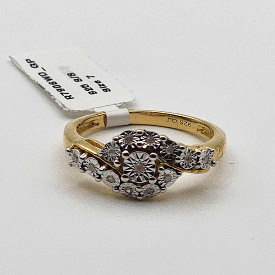 14K yellow gold over solid sterling silver diamond ring with round cut diamonds size 7