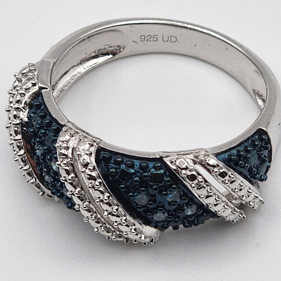 Women's size 7 designer ring with 14K white gold over sterling silver and round cut diamonds