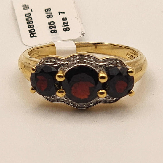 Women's 14K yellow gold over sterling silver ring with 2.3 carat garnet and diamond, size 7