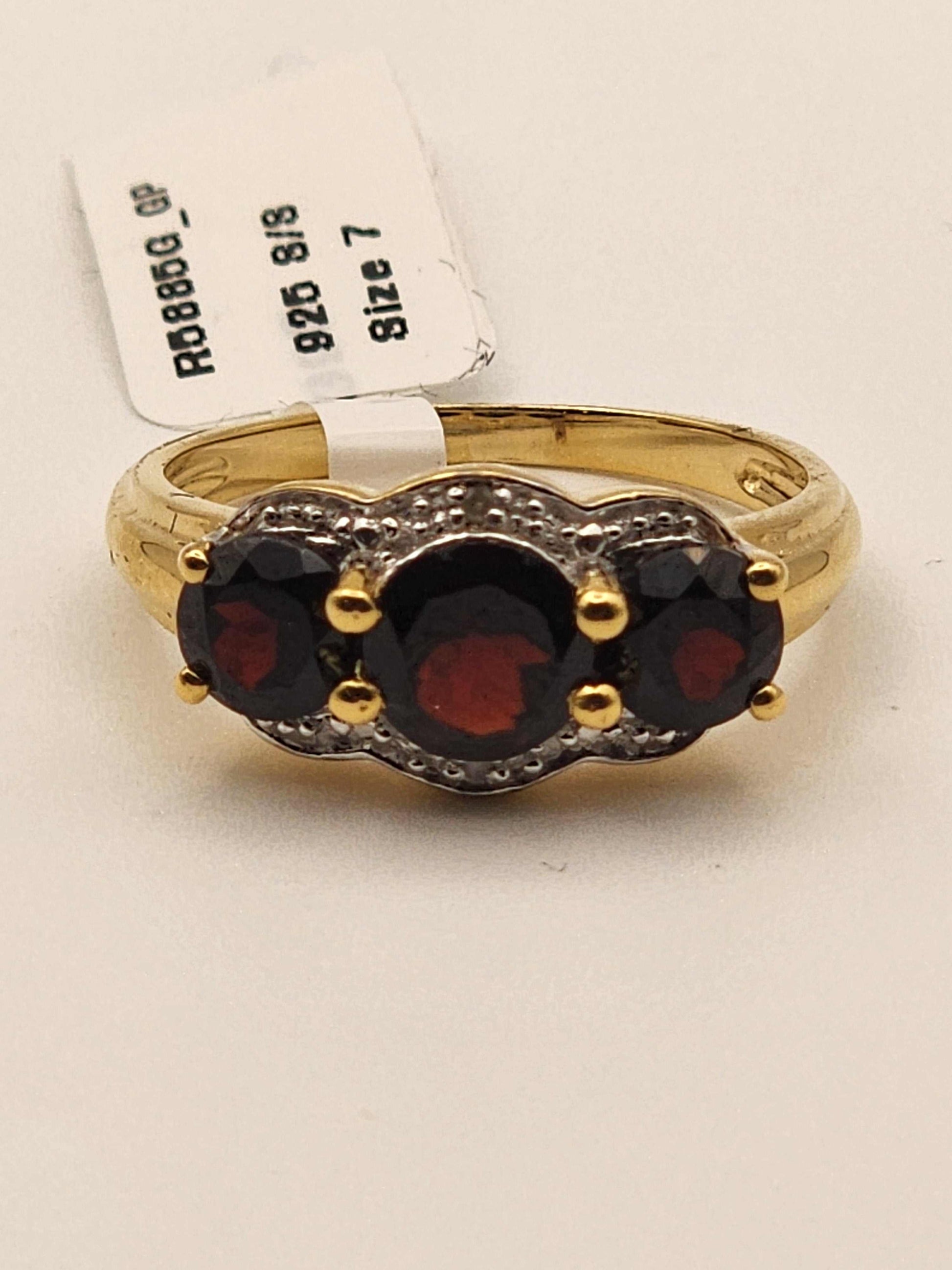 Women's 14K yellow gold over sterling silver ring with 2.3 carat garnet and diamond, size 7