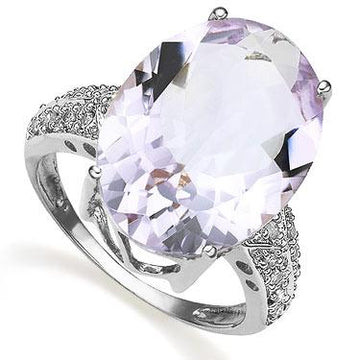 Beautiful Womens 14K White Gold Over Sterling Silver Diamonds and 12 CTW Amethyst Size 7 Designer Ring