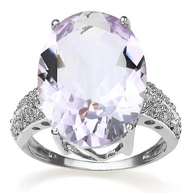 Beautiful Womens 14K White Gold Over Sterling Silver Diamonds and 12 CTW Amethyst Size 7 Designer Ring