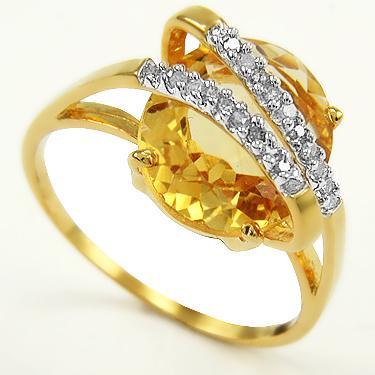 Gorgeous Womens 14K Yellow Gold Over Sterling Silver 0.10 CTW 22 Diamonds and 2.35 CTW Citrine Size 7 Designer Ring