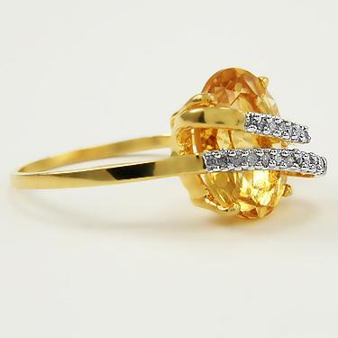 Gorgeous Womens 14K Yellow Gold Over Sterling Silver 0.10 CTW 22 Diamonds and 2.35 CTW Citrine Size 7 Designer Ring