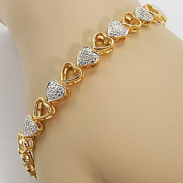 Women’s 14K Yellow Gold Over Sterling Silver Heart Diamond Bracelet – 7”