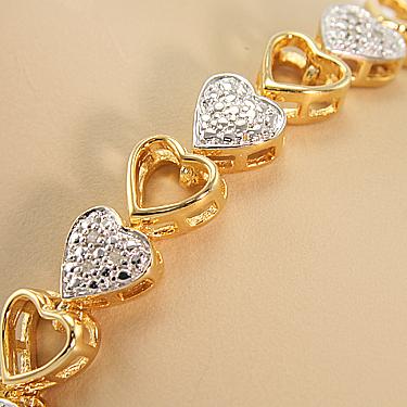 Women’s 14K Yellow Gold Over Sterling Silver Heart Diamond Bracelet – 7”