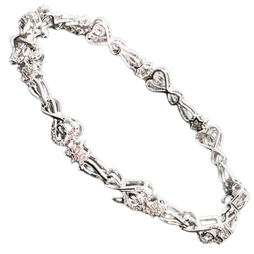 Stunning Womens 14K White Gold Over Solid Sterling Silver 2/3 CTW Diamonds 7 Inch Designer Bracelet