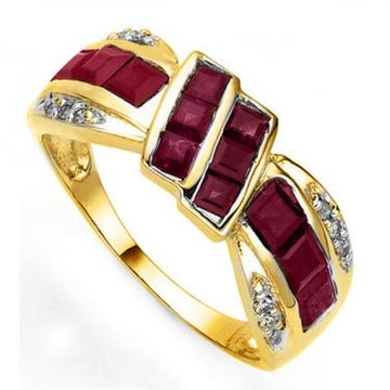 Gorgeous Womens 14K Yellow Gold Over Solid Sterling Silver 2.50 CTW Ruby 12 Diamonds Size 7 Designer Ring