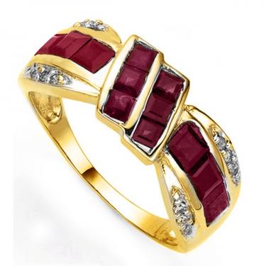 Gorgeous Womens 14K Yellow Gold Over Solid Sterling Silver 2.50 CTW Ruby 12 Diamonds Size 7 Designer Ring