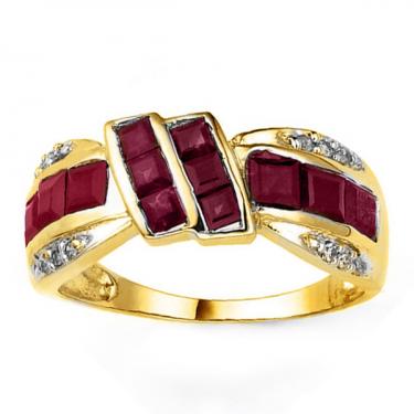 Gorgeous Womens 14K Yellow Gold Over Solid Sterling Silver 2.50 CTW Ruby 12 Diamonds Size 7 Designer Ring